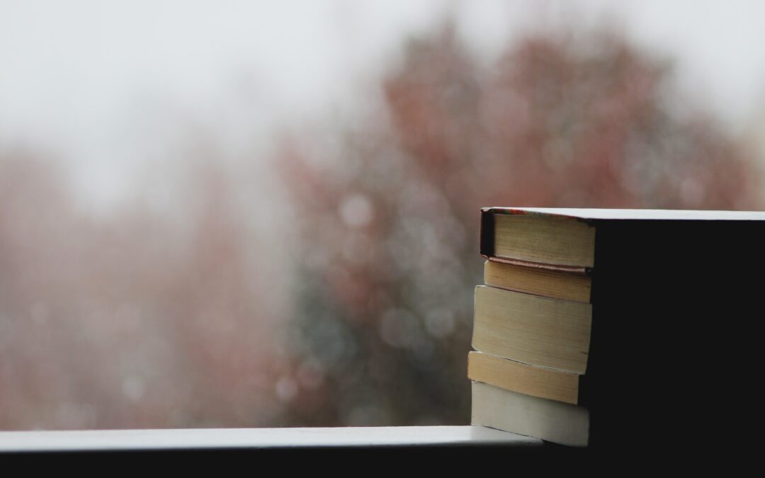 books rainy window