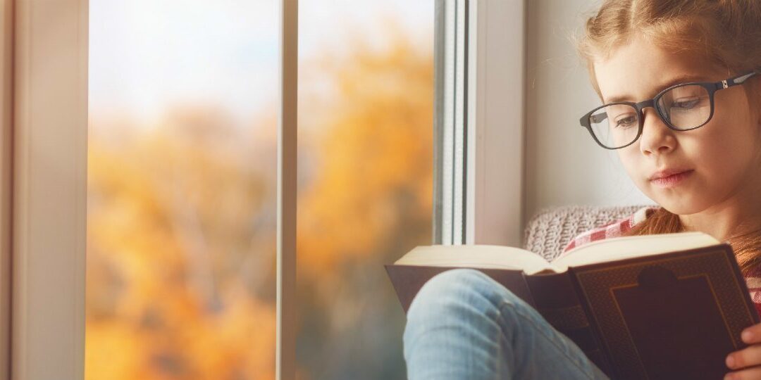 banner girl reading window