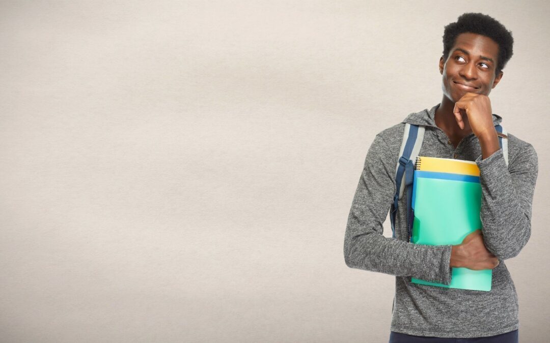 Thinking young afro american student man. Education concept.